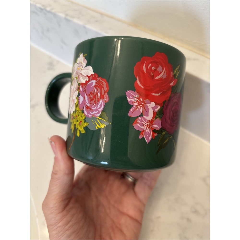Starbucks Mug Floral Green Ceramic Holiday 2018 12 oz Bando Red Rose - Picture 2 of 8